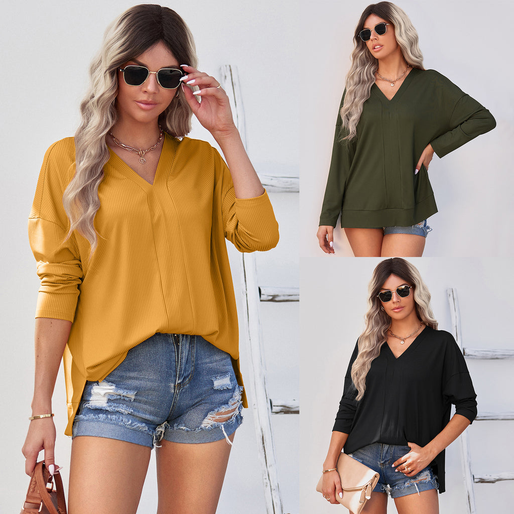 2022 Early Autumn New V-neck Knitted Top Beauty Clothing Solid Color Pullover Thin Knitwear