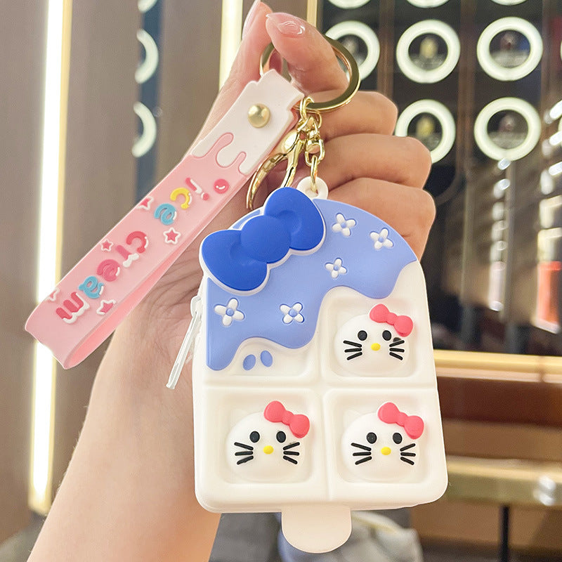 Ice Cream Strawberry Bear Silicone Sorbet Coin Purse Keychain Pendant Hello Kitty Doll Schoolbag Ornaments