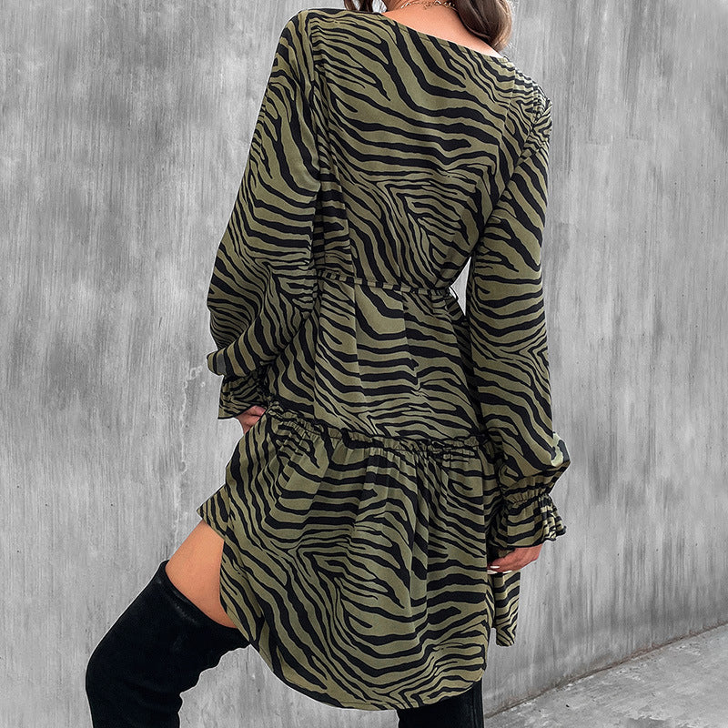 Zebra Print Women's Outer Wear Underwear Dress Autumn and Winter