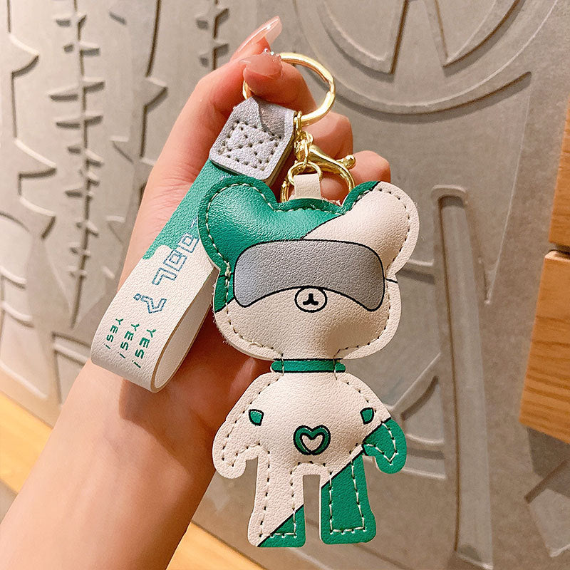 Creative PU Leather Glasses Bear Keychain Pendant Cute Bear Couple Cars and Bags Key Ring Pendants