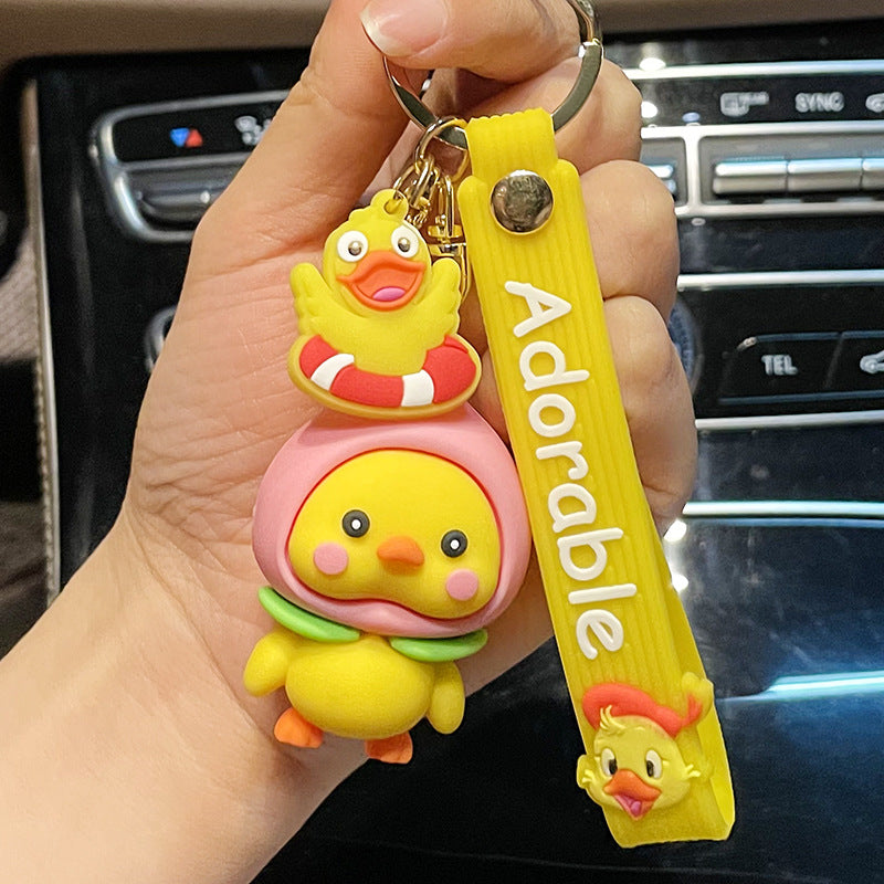 Creative Cartoon Epoxy Car Keychain Fruit Glasses Duck Cute Couple Bags Pendant