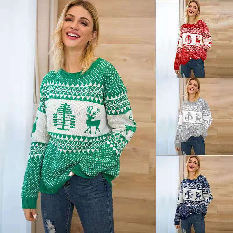 Christmas Sweater Women's Geometric Elk Jacquard Sweater