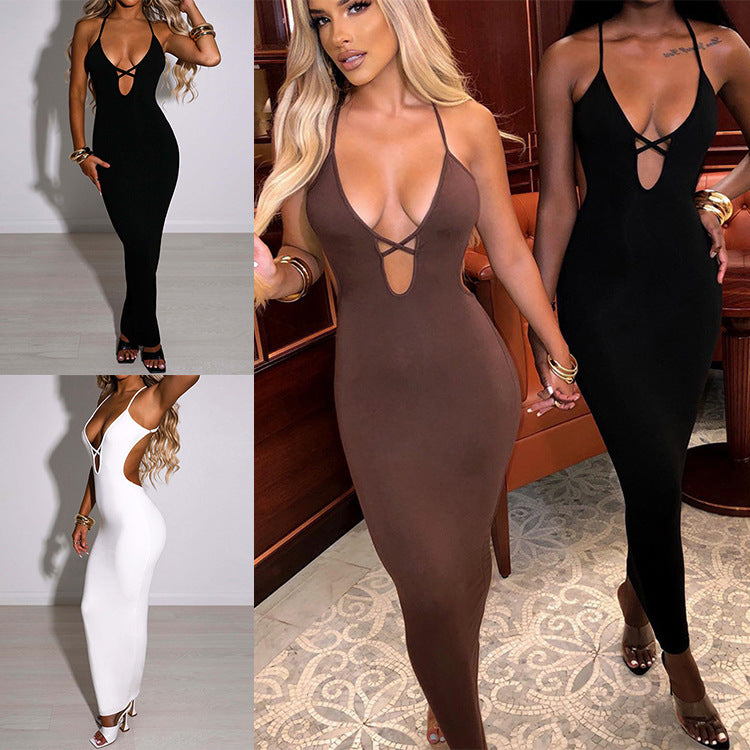 2022 popular cross-border European and American women's clothing summer straps sexy hip dress black