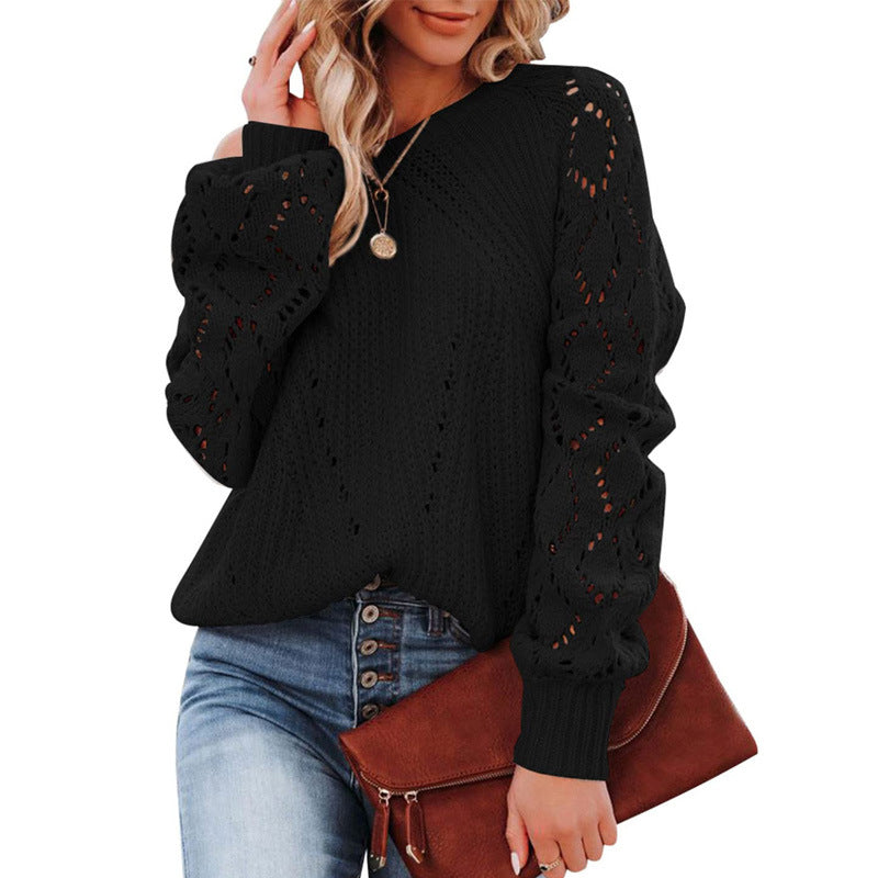 European and American Women's Clothing Hollow-out Diamond Lattice Pullover Sweater