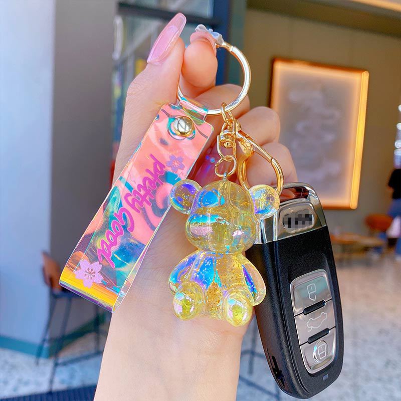 Creative Colorful Sitting Bear Keychain Cute Cartoon Bear Car Key Chain Doll Bag Small Pendant