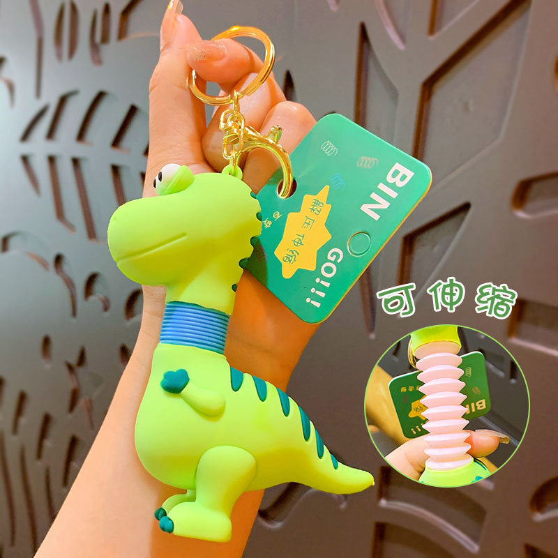 Genuine Cartoon Creative Retractable Dinosaur Keychain Cute Couple Schoolbag Car Key Chain Pendant Gift