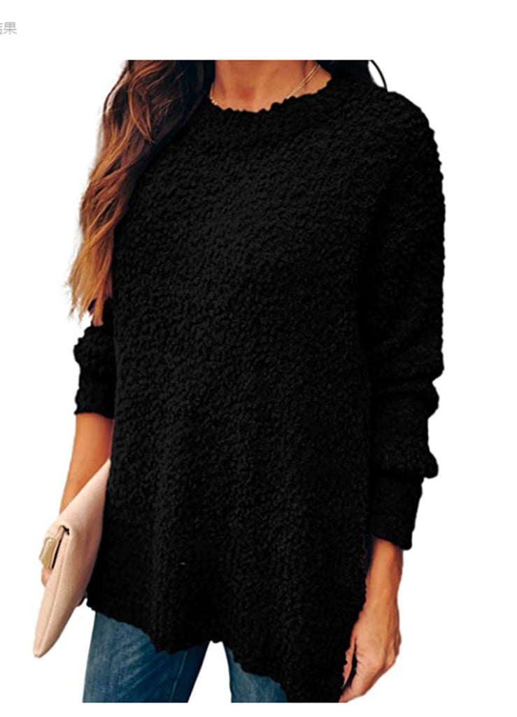 Color Matching Women's Sweater round Neck Long Sleeve Side Slit Waist Top Suitable for Leggings