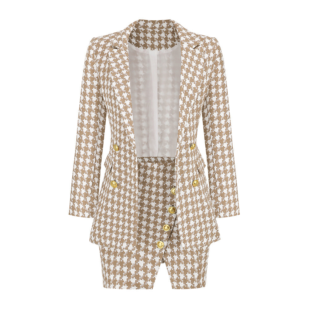 Fashion Sexy Socialite Chanel Style Suit Suit Skirt Female Houndstooth