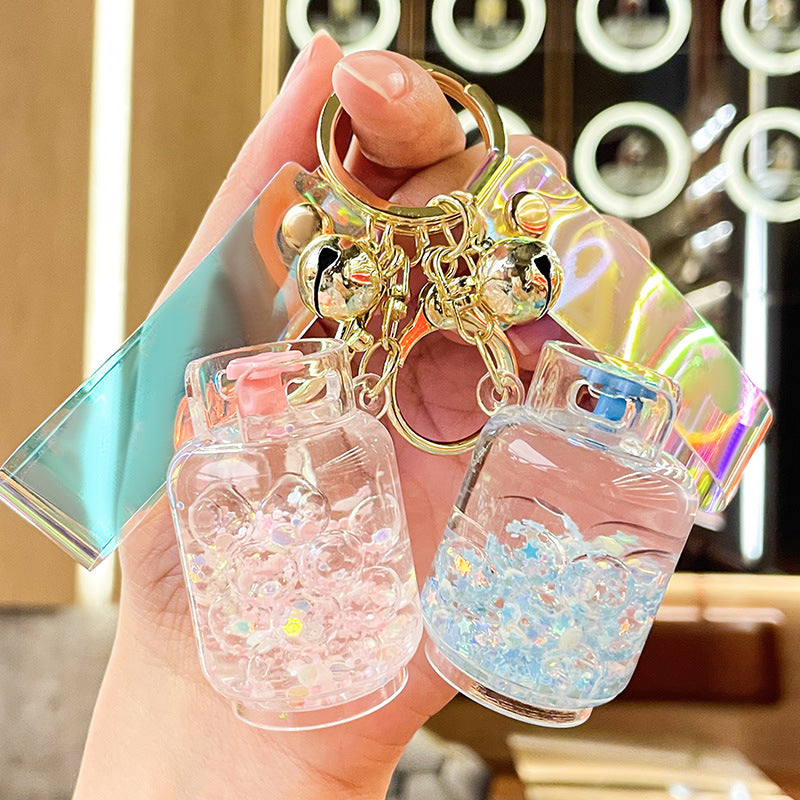 Acrylic Luminous Oil Gas Cylinder Keychain Floating Quicksand Pendant Cute Car Key Chain Ornament