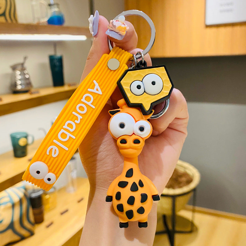 Creative Funny Cute Cartoon Ugly and Cute Eye-Popping Doll Keychain Car Shape School Bag Pendant Small Gift Wholesale Pair