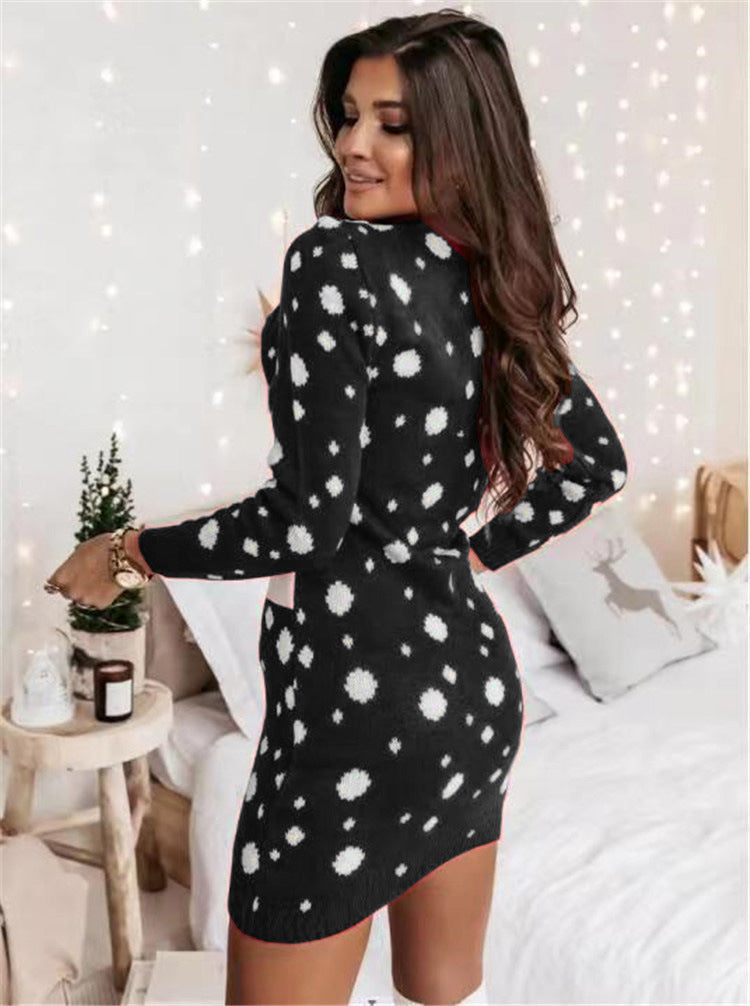 Casual Christmas Printed Long Sleeve Dress