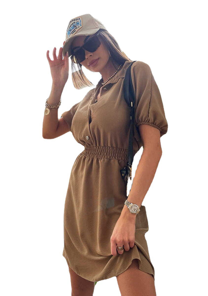 Fashion Tailored Collar Button Waist Dress Women's Dress