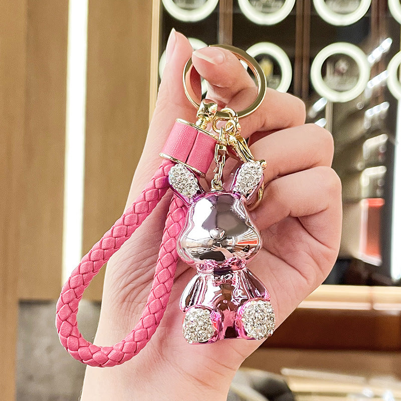 Resin Diamond Electroplated Two-Color Rabbit Keychain Cute Pendant Cartoon Doll Exquisite Bag Key Ring Pendants