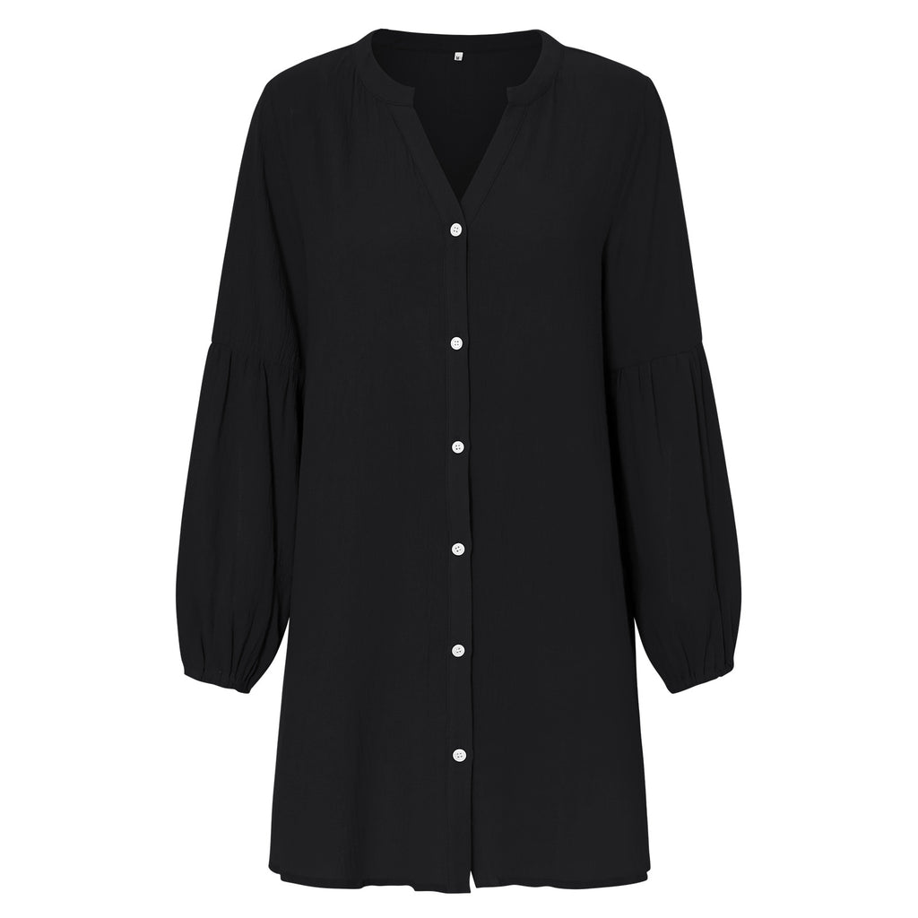 2022 Autumn and Winter New Shirt Women's Fashion Casual Mid-Length Slim Solid Color Shirt