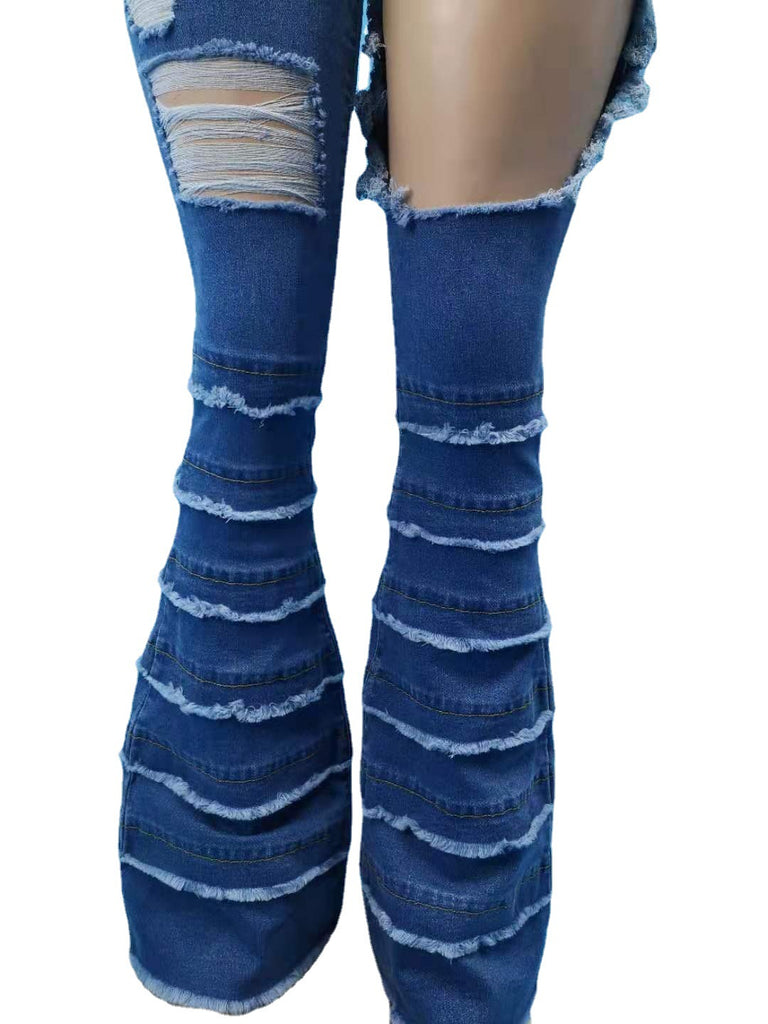 Bestseller Fashion Big Ripped Denim Bootcut Pants