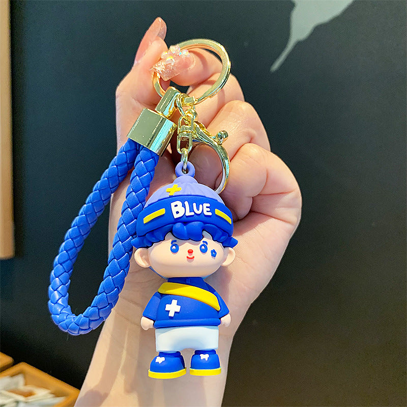 Creative Klein Blue Couple Keychain Ornaments Cartoon Car Key Chain Bag Doll Pendant Gift