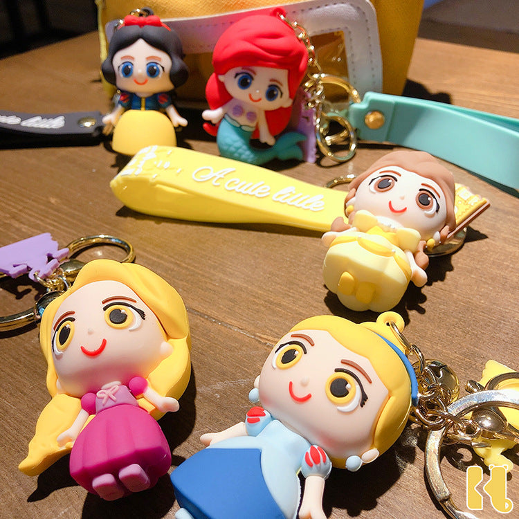 Cartoon Castle Princess Keychain Cute Anime PVC Figurine Cars and Bags Pendant Ring Creative Gift