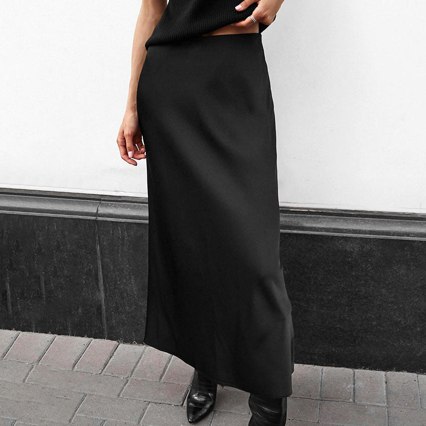 Commuter Satin Fishtail Skirt Women's High-Grade Ice Silk A- line Skirt Midi Skirt