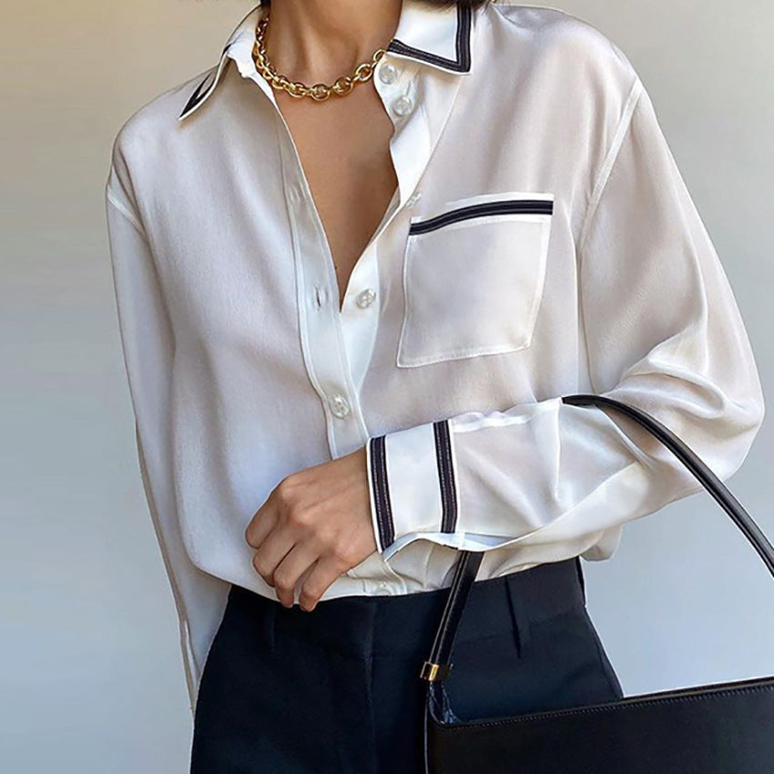 Chiffon Patchwork Shirt Design Sense Niche French Lapel Business Shirt Women