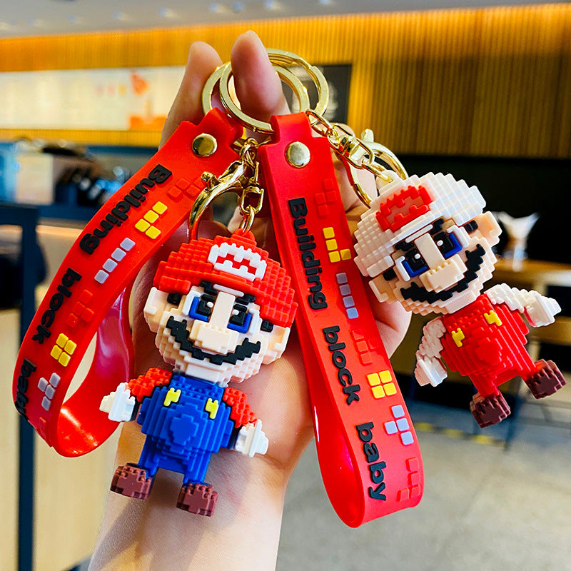 Building Blocks Super Mario Game Pendant Cartoon Creative Keychain Exquisite Pendant Men's and Women's Backpacks Pendant Accessories