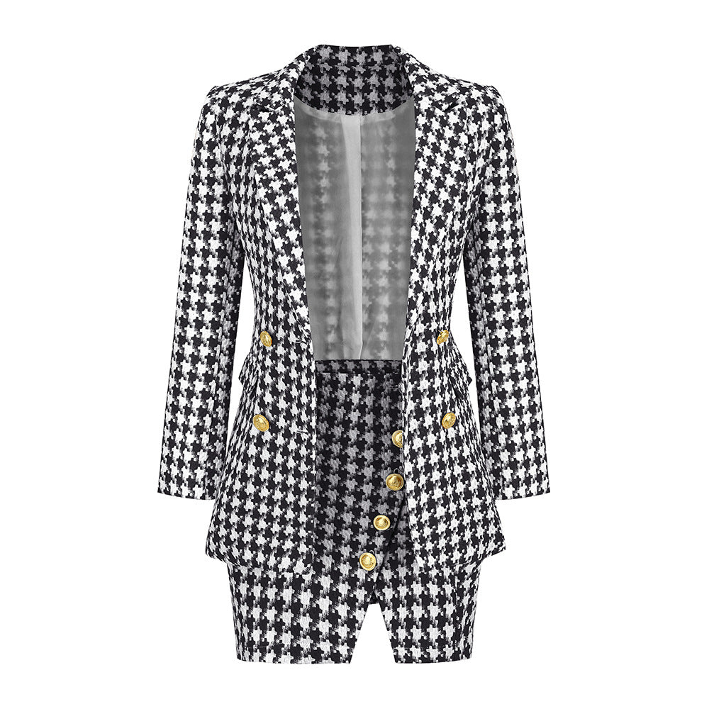 Fashion Sexy Socialite Chanel Style Suit Suit Skirt Female Houndstooth