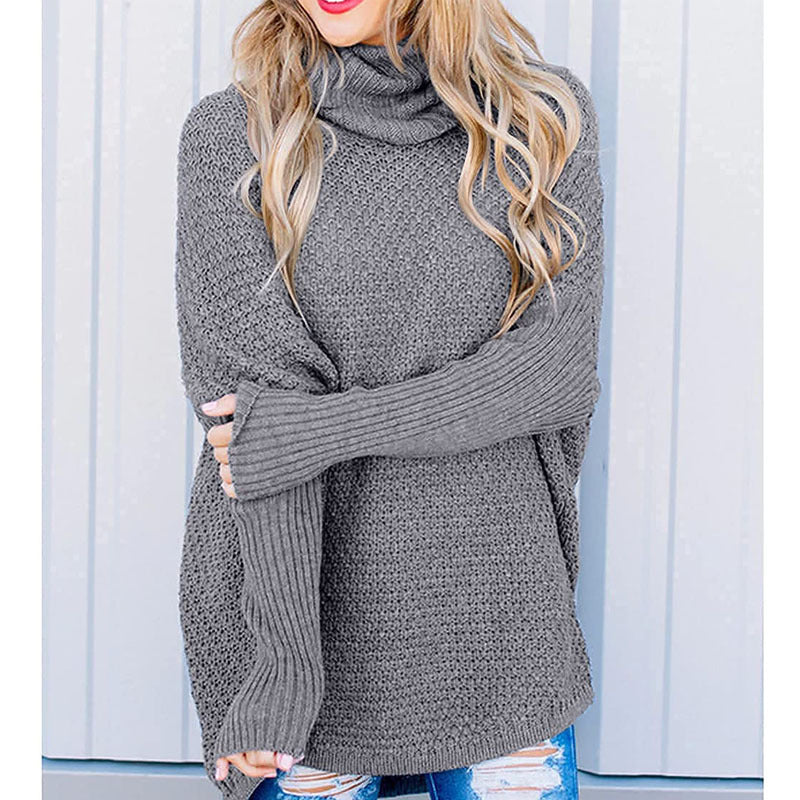 Women's Turtleneck Sweater Fashionable Loose Solid Color Mid-Length Knitted Pullover