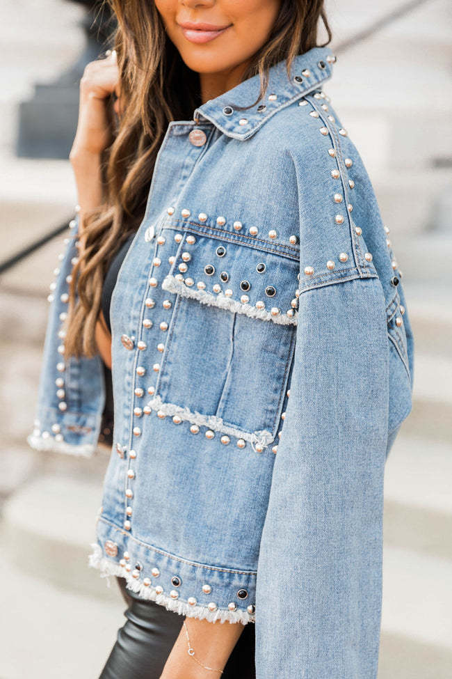 Denim Jacket Women's European and American Heavy Industry Beads Diamond Fashion Street Denim Jacket