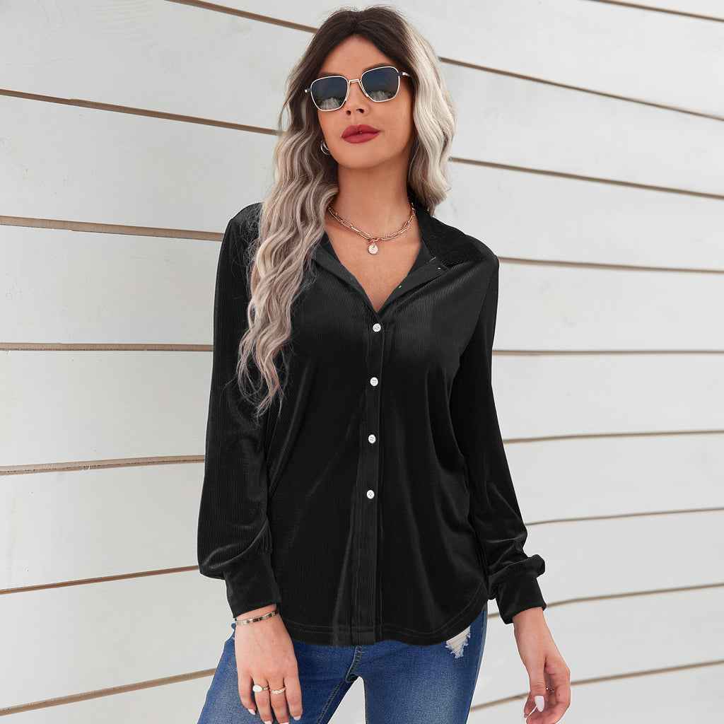 2022 Autumn Winter New Top Women's Fashion Velvet Striped Shirt Loose Shirt