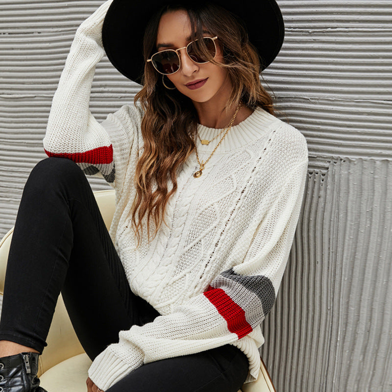 Fashion Loose Pullover Sweater European and American Women's Clothing Loose round Neck Long Sleeve Knitted Sweater