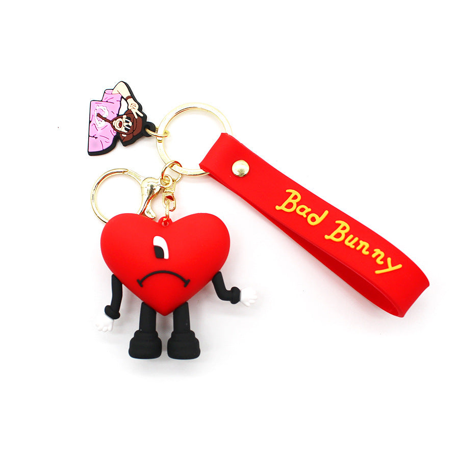 Bad Bunny Bad Rabbit Keychain Cute Cartoon Heart-Shaped Hanging Ornament Exquisite Bags DIY Accessories Pendant