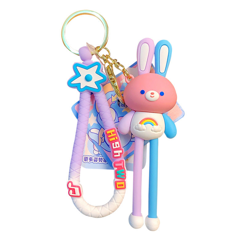 Cartoon Stretch Rainbow Rabbit Key Chain Cute Couple Cars and Bags Hanging Ornament Small Gift Creative Keychain