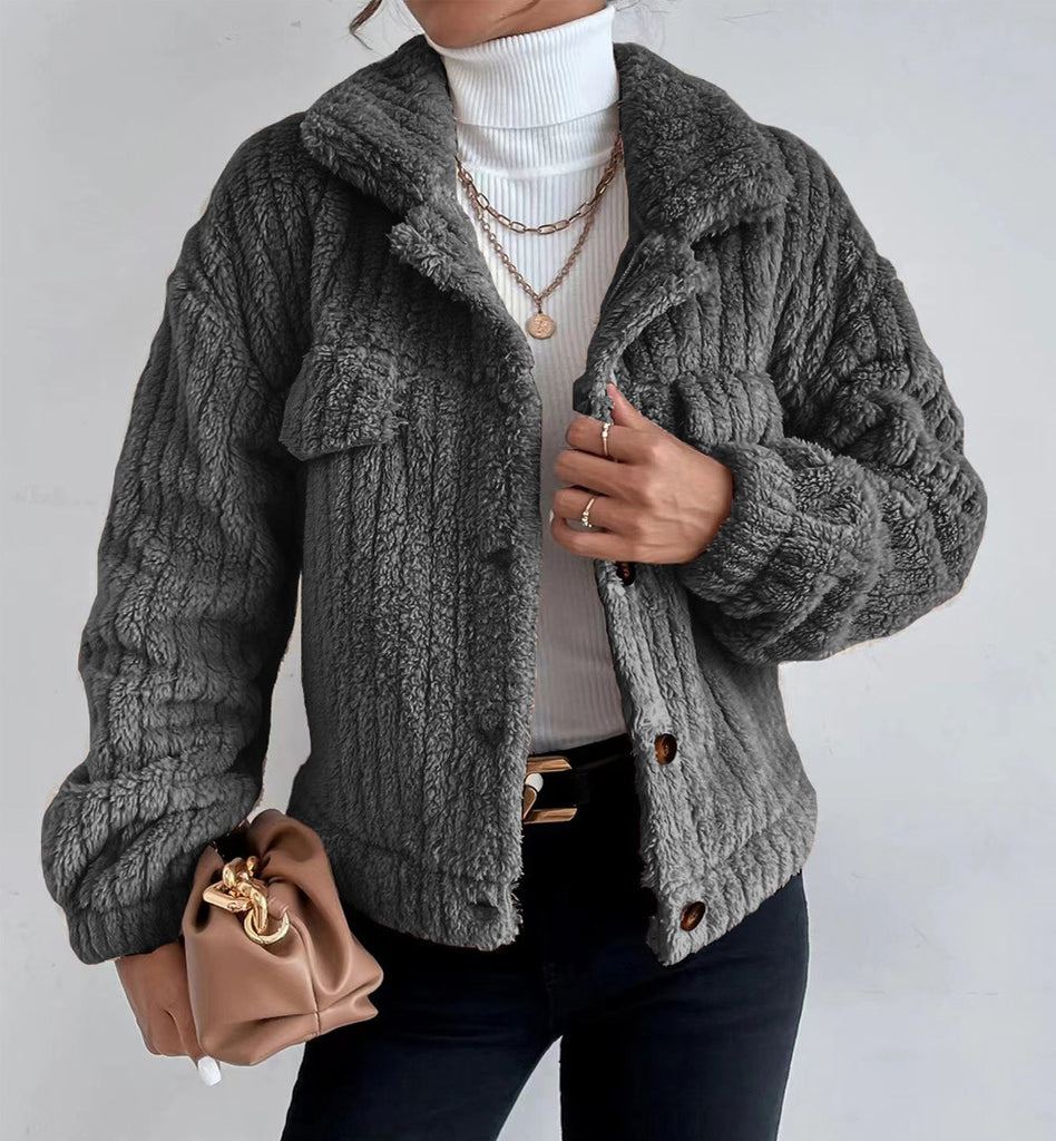 Rabbit Plush Coat Lapel Shirt Fleece Lined Comfortable Casual Women's Thickened Fleece Coat