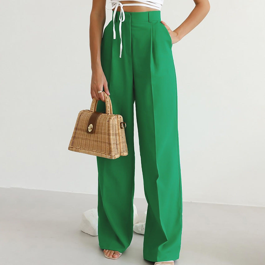 European and American Fashion Apple Green Casual Wide-Leg Pants Trousers Mopping Floor All-Match Commute Elegant Ladies