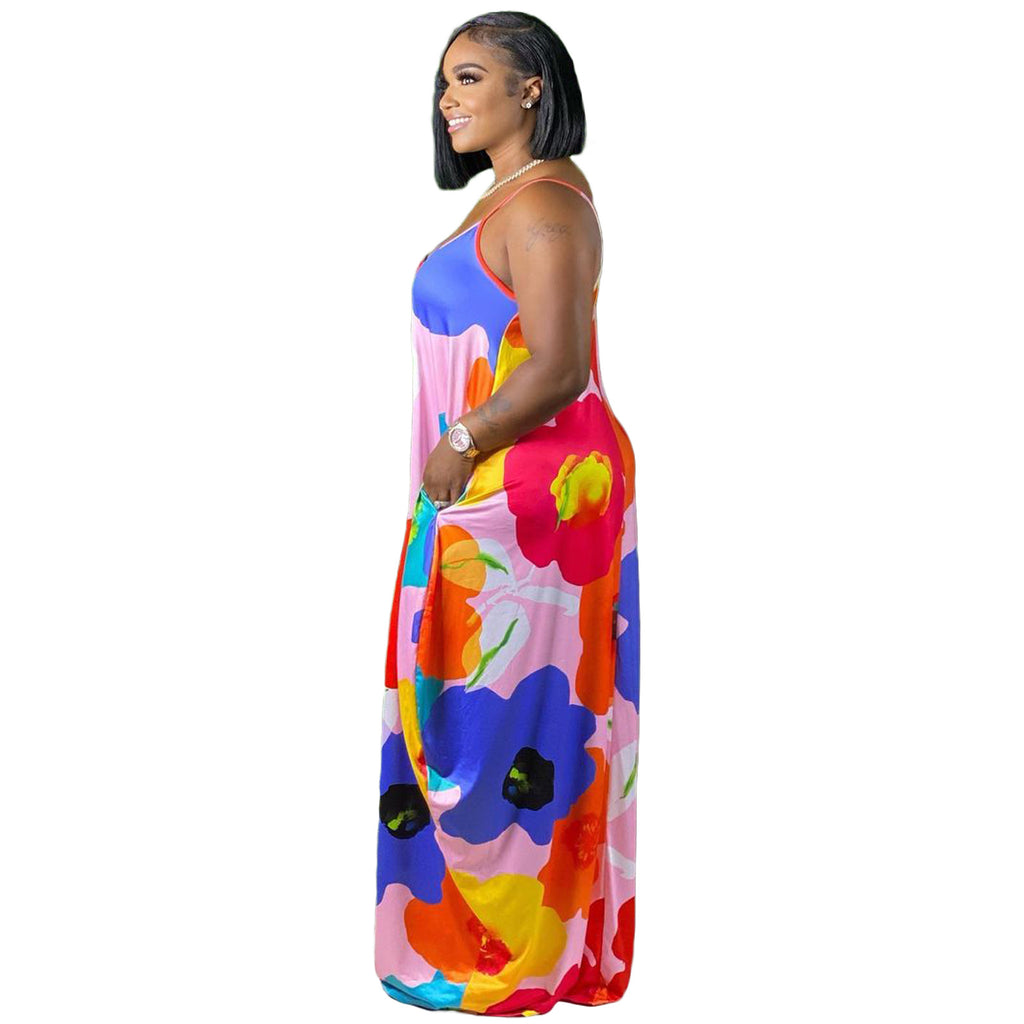 Bestseller Tie-Dyed Colorful Printing Strap Loose Dress