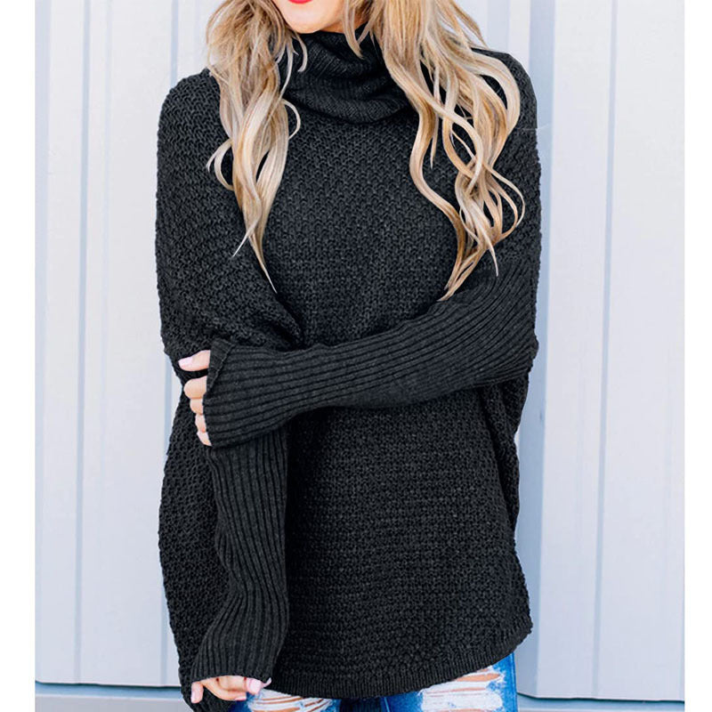 Women's Turtleneck Sweater Fashionable Loose Solid Color Mid-Length Knitted Pullover