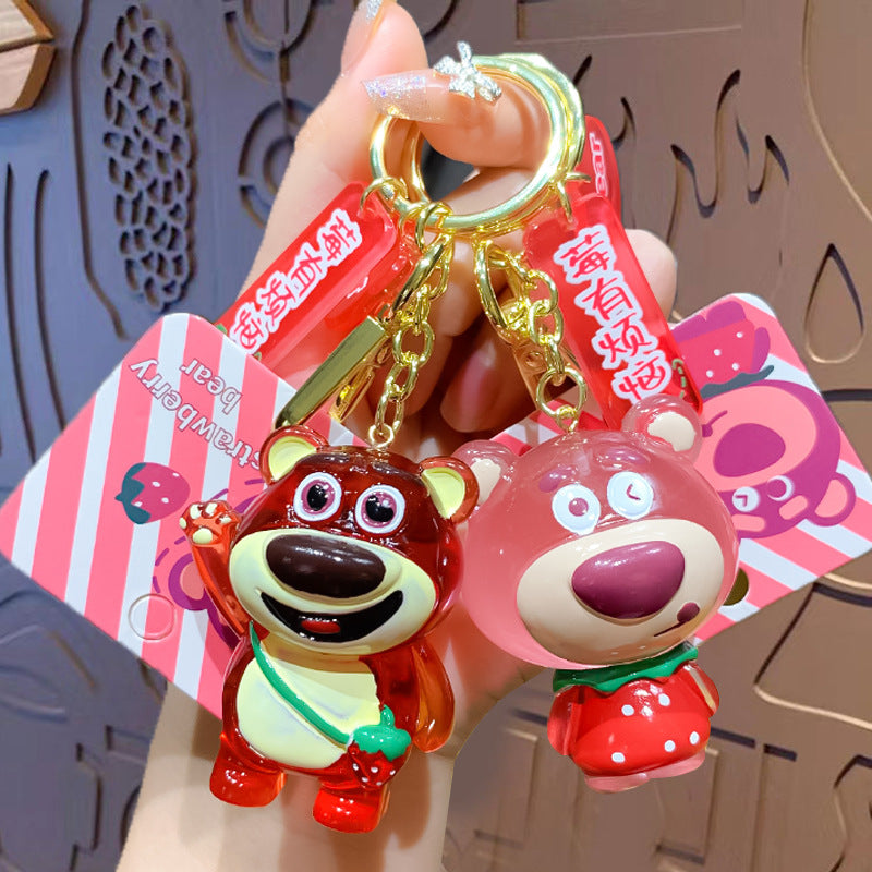 Cute Strawberry Bear Keychain Pendant Cartoon Couple Car Shape School Bag Key Chain Accessories Little Creative Gifts