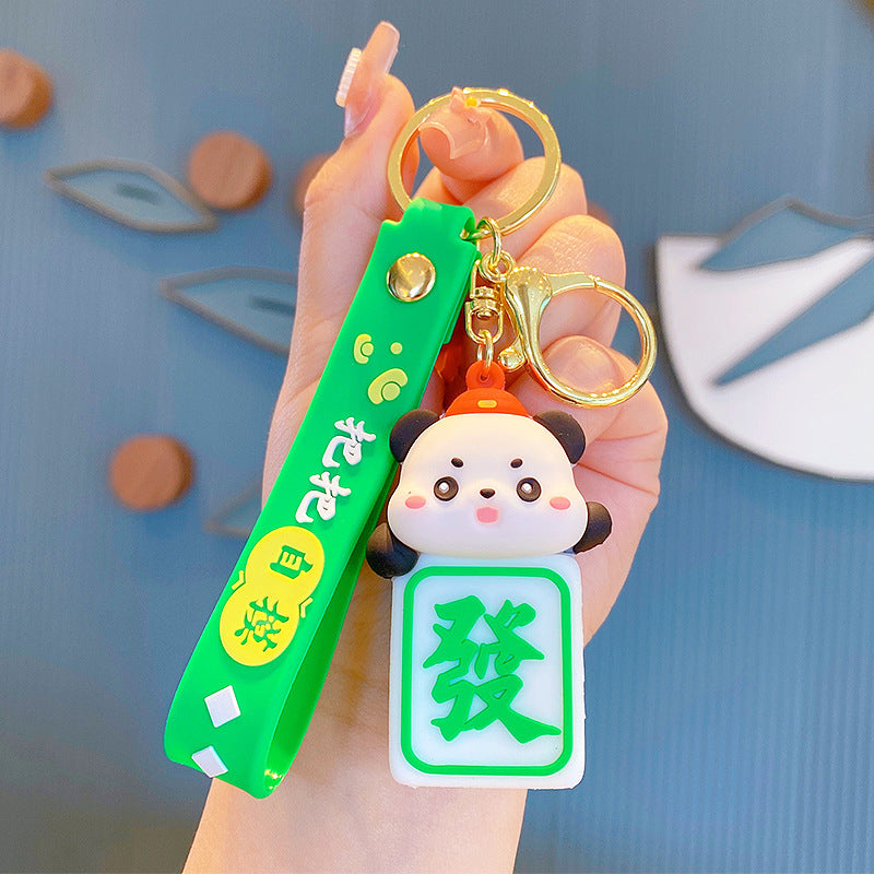 Creative Mahjong Animal Keychain Pendant Female Exquisite Cartoon Panda Pig Car Bag Gift Wholesale