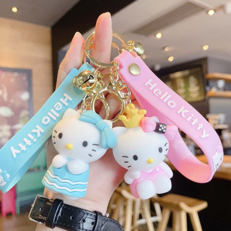 Cartoon Bow White Cat Keychain Cute Car Key Chain Handbag Pendant Creative Key Ring Hanging Ornament