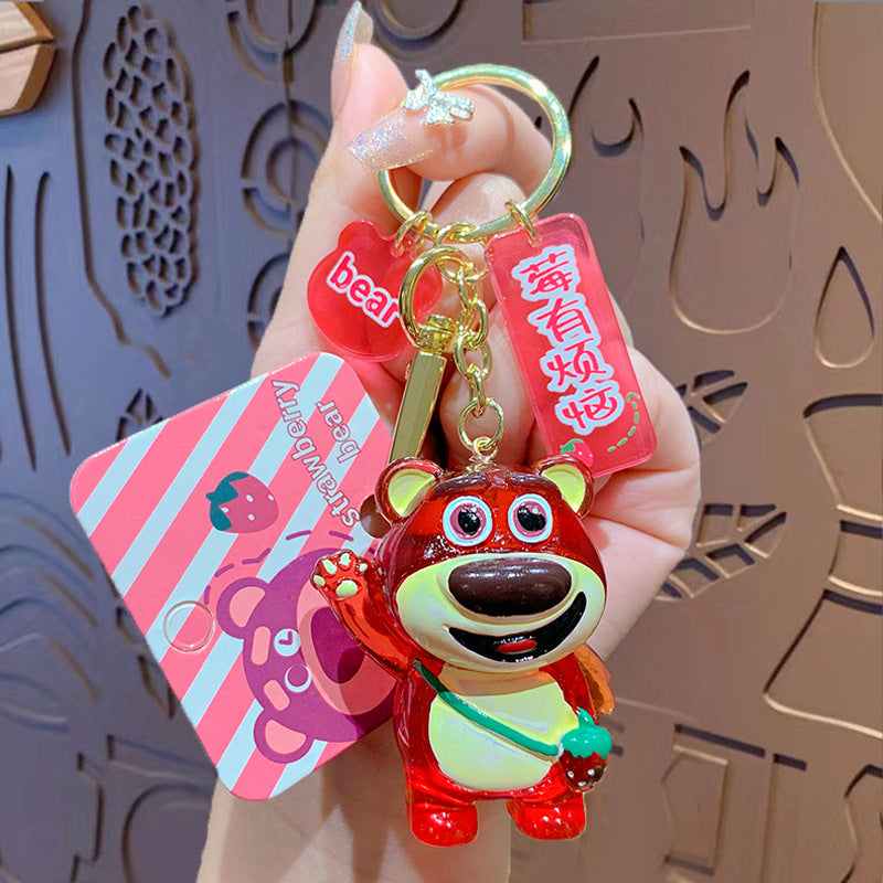 Cute Strawberry Bear Keychain Pendant Cartoon Couple Car Shape School Bag Key Chain Accessories Little Creative Gifts