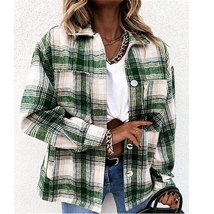 Women's Shirt Autumn and Winter New Fashion Plaid Brushed Woolen Coat for Women