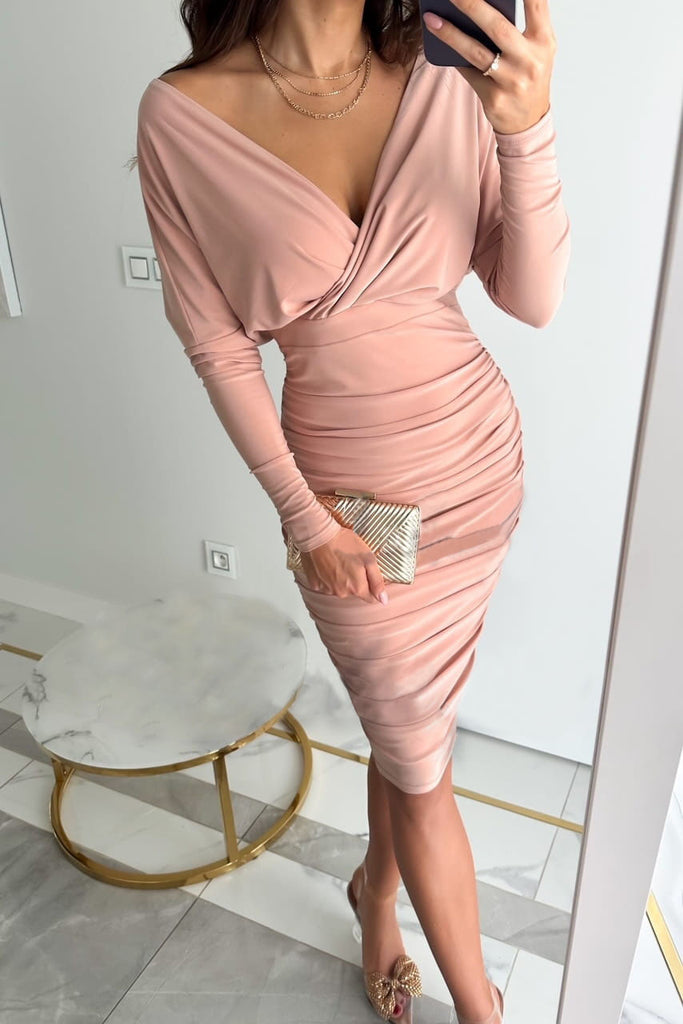 Women's Long Sleeve V-neck Sexy Waist-Tight Sheath Dress