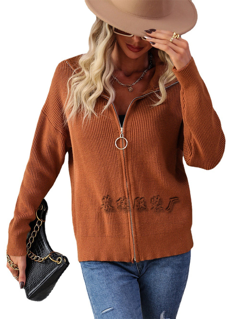 Women's Knitted Turtleneck Solid Color Women's Knitwear European and American Zipper Sweater