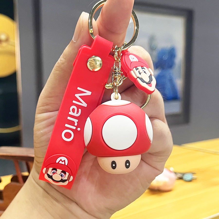 Cartoon Super Mary Mario Mushroom-Shaped Haircut Keychain Creative Car Key Chain Crane Machine Pendant Small Gift