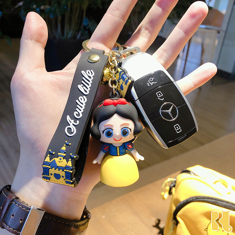 Cartoon Castle Princess Keychain Cute Anime PVC Figurine Cars and Bags Pendant Ring Creative Gift