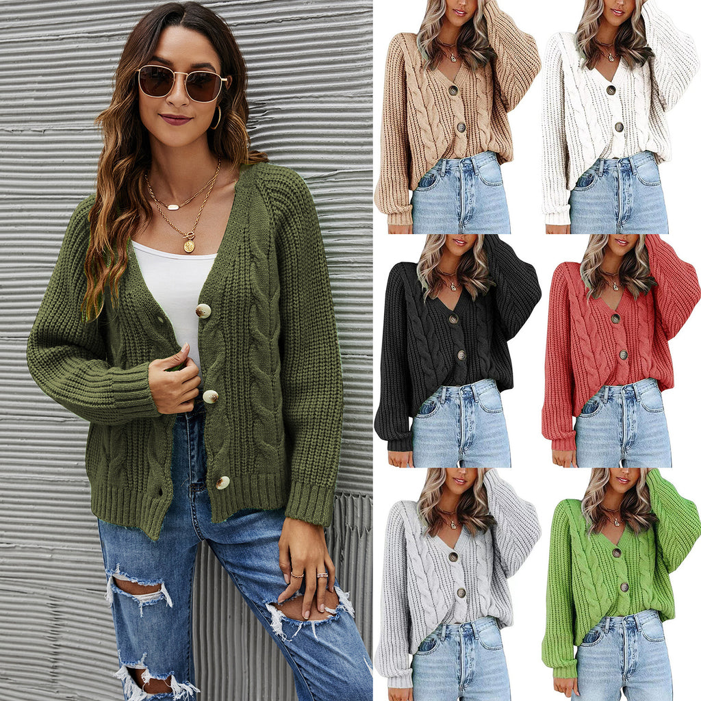 Women's Sweater Button Twist Decoration Oversized Knit V-neck Cardigan Coat