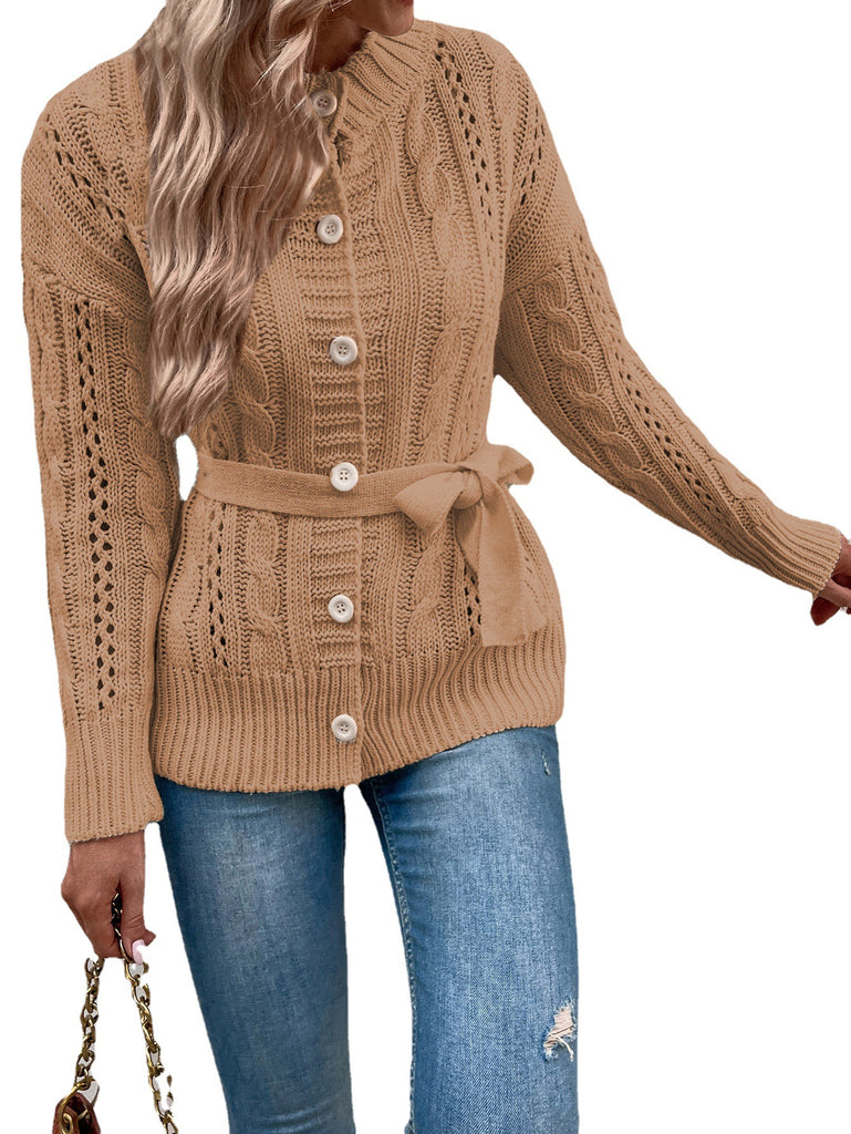 Autumn and Winter New Hemp Pattern Breasted Cardigan Sweater Coat for Women