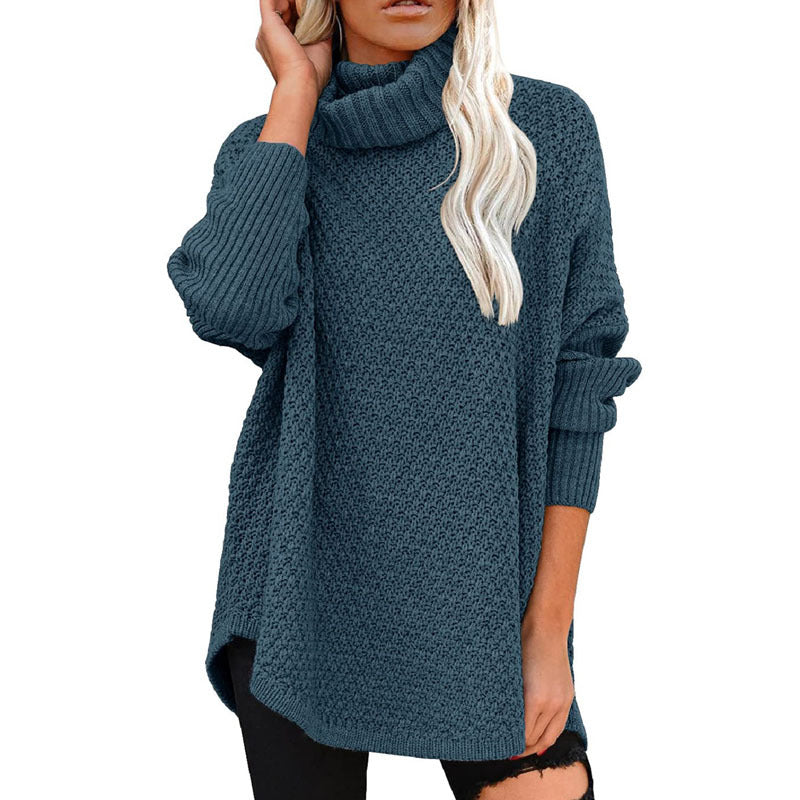 Women's Turtleneck Sweater Fashionable Loose Solid Color Mid-Length Knitted Pullover