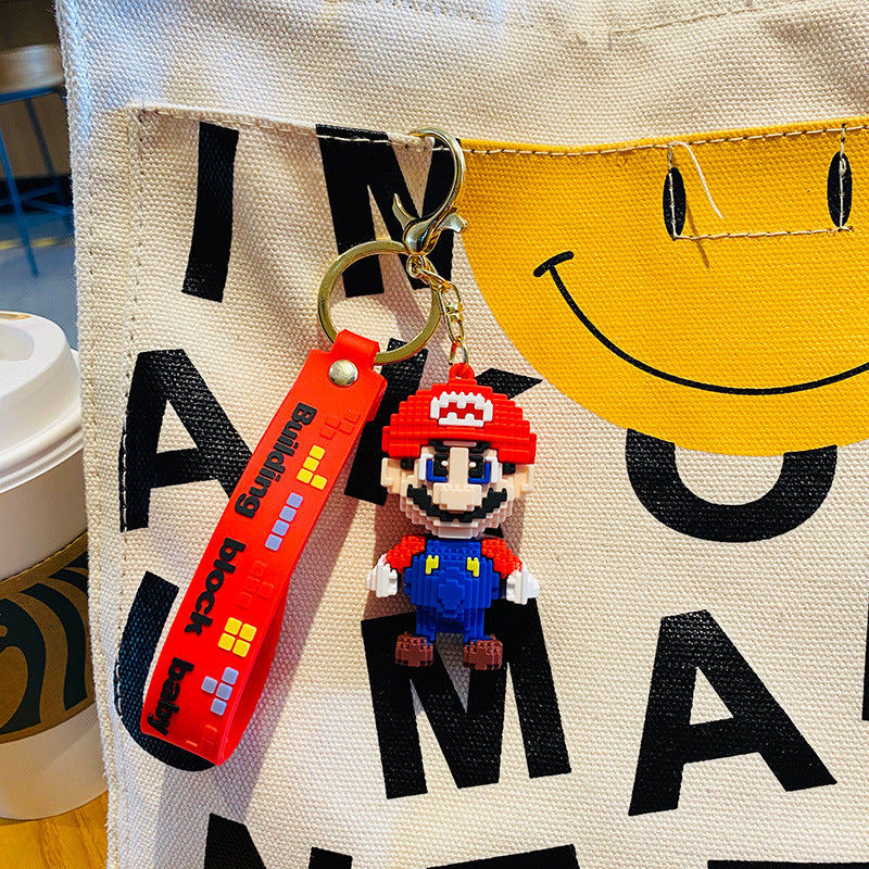 Building Blocks Super Mario Game Pendant Cartoon Creative Keychain Exquisite Pendant Men's and Women's Backpacks Pendant Accessories