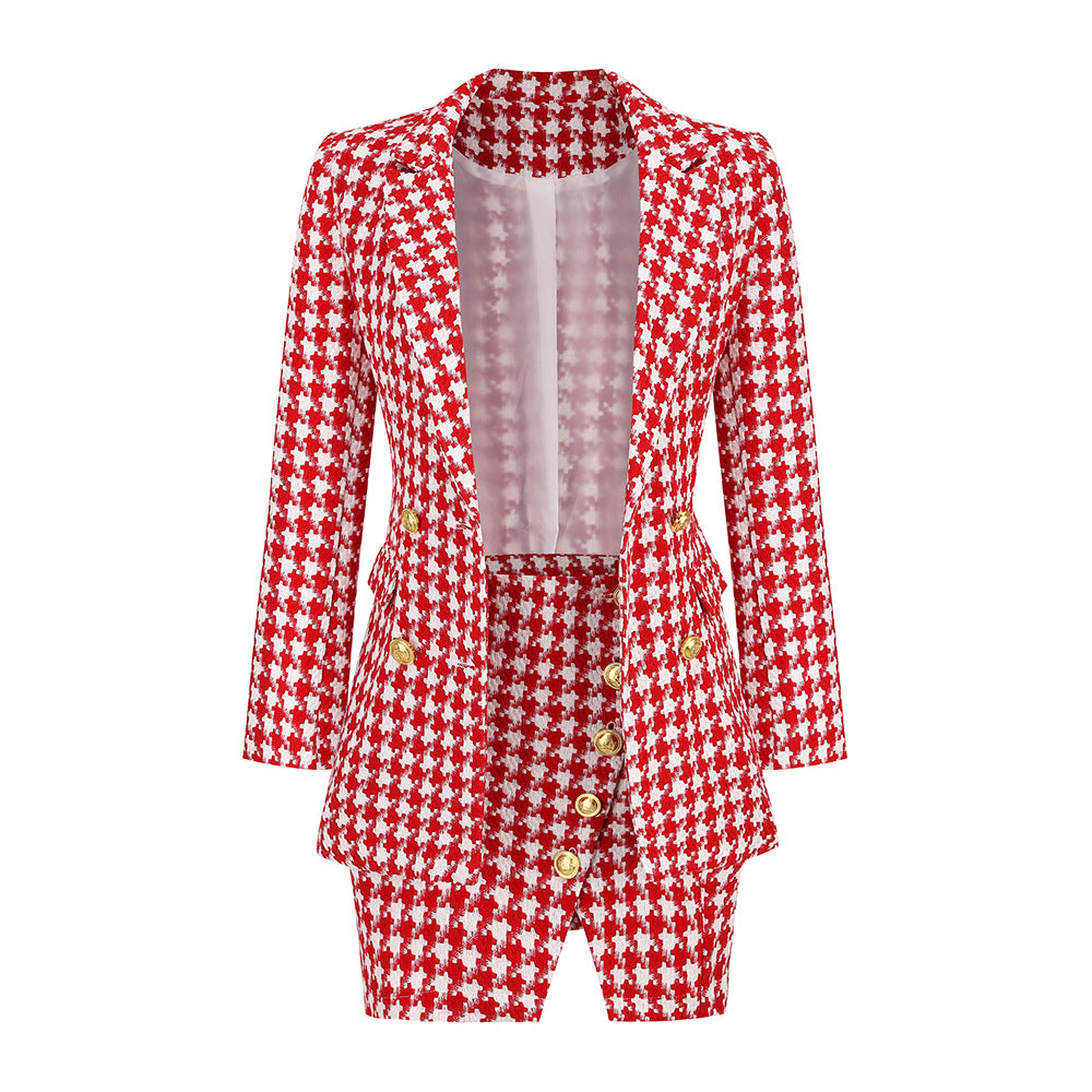 Fashion Sexy Socialite Chanel Style Suit Suit Skirt Female Houndstooth