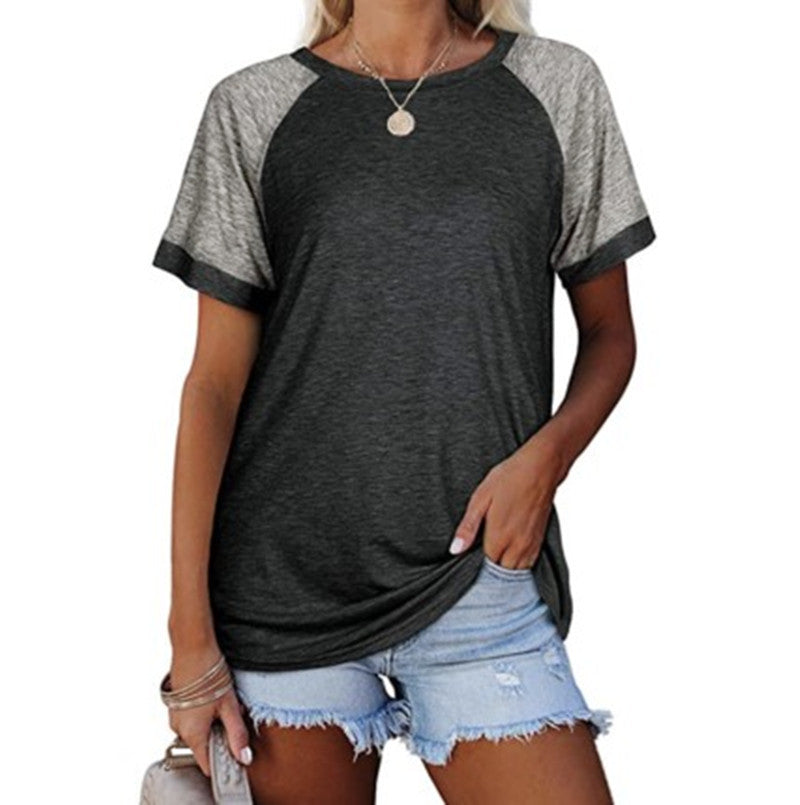 Women's Spring/Summer New round Neck Color Matching Short Sleeve Women's T-shirt Tops